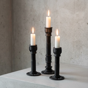 Set of 3 black iron industrial candle holders – loft style home decor from Choose.lv