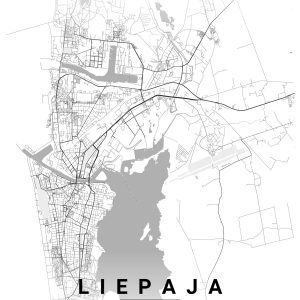 Minimalist Liepaja city map poster printable showing the street layout and coastline of Liepaja Latvia in a modern Scandinavian style