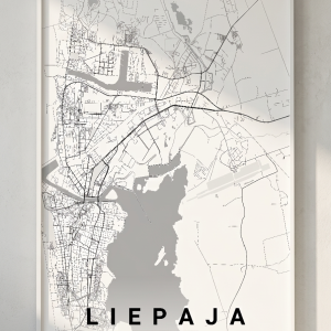 Minimalist Liepaja city map poster A3 wall art featuring the map of Liepaja, Latvia